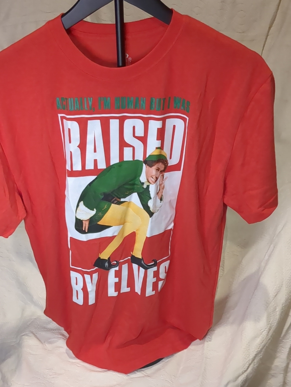 ELF Red Graphic 'Raised By Elves' Short Sleeve Tee